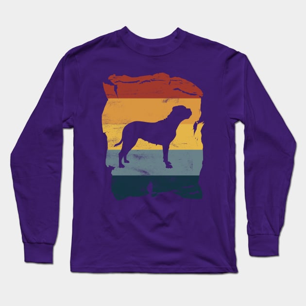 Bullmastiff Distressed Vintage Retro Silhouette Long Sleeve T-Shirt by DoggyStyles